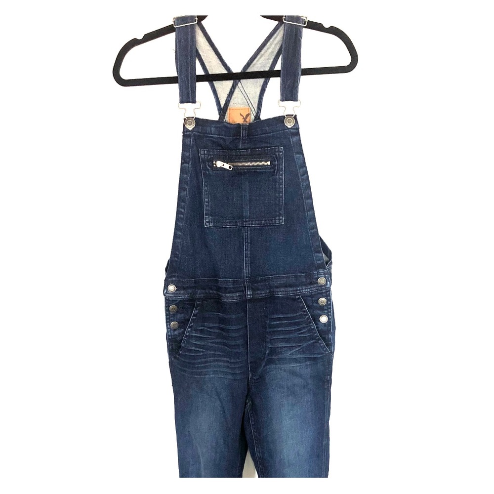 Dark wash denim overalls
